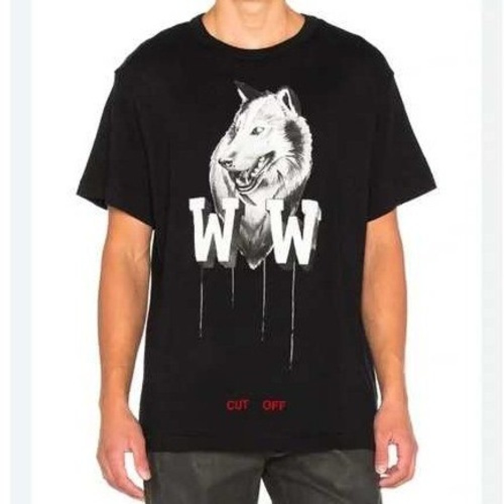 OFF-WHITE Cotton‎ Wolf Graphic Tee, T Shirt, Black, Large (L), Authentic